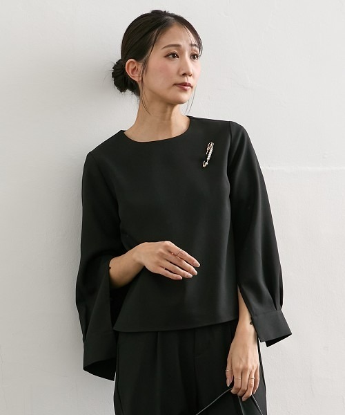 Petitjo（プッチージョ）の「小さいサイズ　【レディーススーツ】2WAY9分袖ブラウス (セットアップ対応・上下別売り)　低身長さん・小柄女性（シャツ/ブラウス・レディース・グレイッシュベージュ/ブラック/ネイビー・PSS/PS/PM/PL）」の18枚目の写真