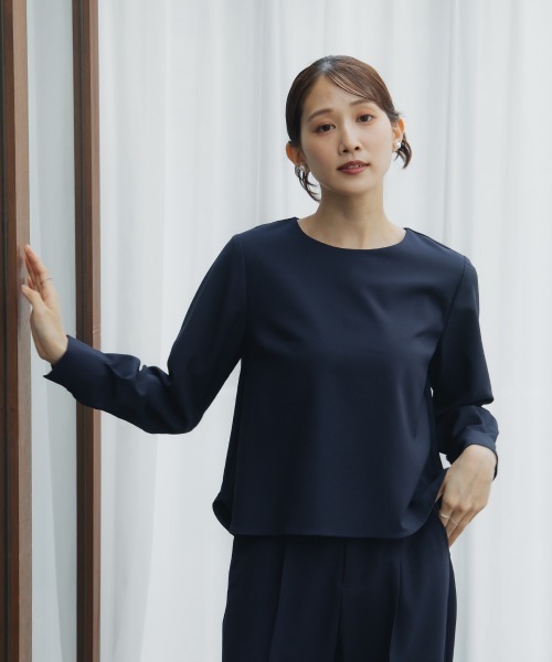 Petitjo（プッチージョ）の「小さいサイズ　【レディーススーツ】2WAY9分袖ブラウス (セットアップ対応・上下別売り)　低身長さん・小柄女性（シャツ/ブラウス・レディース・グレイッシュベージュ/ブラック/ネイビー・PSS/PS/PM/PL）」の9枚目の写真