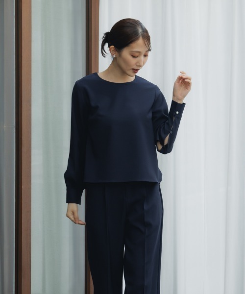 Petitjo（プッチージョ）の「小さいサイズ　【レディーススーツ】2WAY9分袖ブラウス (セットアップ対応・上下別売り)　低身長さん・小柄女性（シャツ/ブラウス・レディース・グレイッシュベージュ/ブラック/ネイビー・PSS/PS/PM/PL）」の12枚目の写真