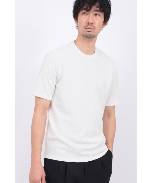 HIGH STREET∴ウォールふくれジャカード半袖クルーネックカットソー HIGH STREET∴ウォールふくれジャカード半袖クルーネック