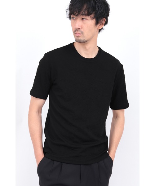 HIGH STREET（ハイストリート）の「HIGH STREET∴ウォールふくれジャカード半袖クルーネックカットソー（Tシャツ/カットソー・メンズ・ホワイト/ブラック・LL/L/M）」の2枚目の写真