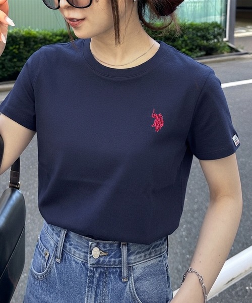 U.S. POLO ASSN.(ユーエスポロアッスン)の「【U.S.POLO ASSN.】 華奢見えコンパクトスムースTシャツ(Tシャツ/カットソー・レディース・サックスブルー/ホワイト/ピンク/ブラック×ホワイト/ネイビー・S/M/L/LL)」の3枚目の写真