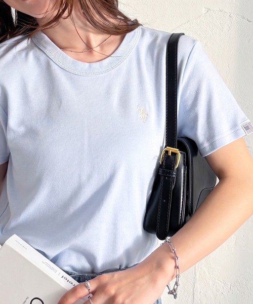U.S. POLO ASSN.(ユーエスポロアッスン)の「【U.S.POLO ASSN.】 華奢見えコンパクトスムースTシャツ(Tシャツ/カットソー・レディース・サックスブルー/ホワイト/ピンク/ブラック×ホワイト/ネイビー・S/M/L/LL)」の4枚目の写真