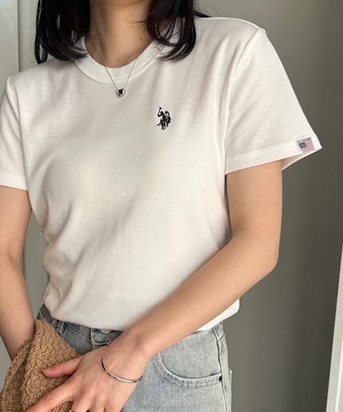 U.S. POLO ASSN.(ユーエスポロアッスン)の「【U.S.POLO ASSN.】 華奢見えコンパクトスムースTシャツ(Tシャツ/カットソー・レディース・サックスブルー/ホワイト/ピンク/ブラック×ホワイト/ネイビー・S/M/L/LL)」の6枚目の写真