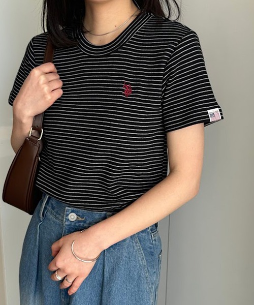 U.S. POLO ASSN.(ユーエスポロアッスン)の「【U.S.POLO ASSN.】 華奢見えコンパクトスムースTシャツ(Tシャツ/カットソー・レディース・サックスブルー/ホワイト/ピンク/ブラック×ホワイト/ネイビー・S/M/L/LL)」の15枚目の写真