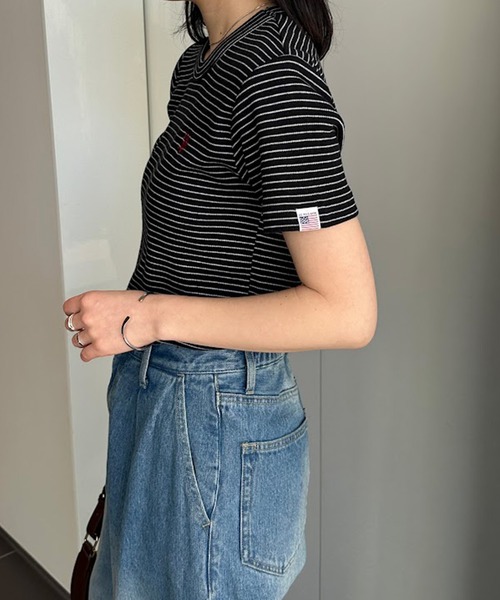 U.S. POLO ASSN.(ユーエスポロアッスン)の「【U.S.POLO ASSN.】 華奢見えコンパクトスムースTシャツ(Tシャツ/カットソー・レディース・サックスブルー/ホワイト/ピンク/ブラック×ホワイト/ネイビー・S/M/L/LL)」の17枚目の写真
