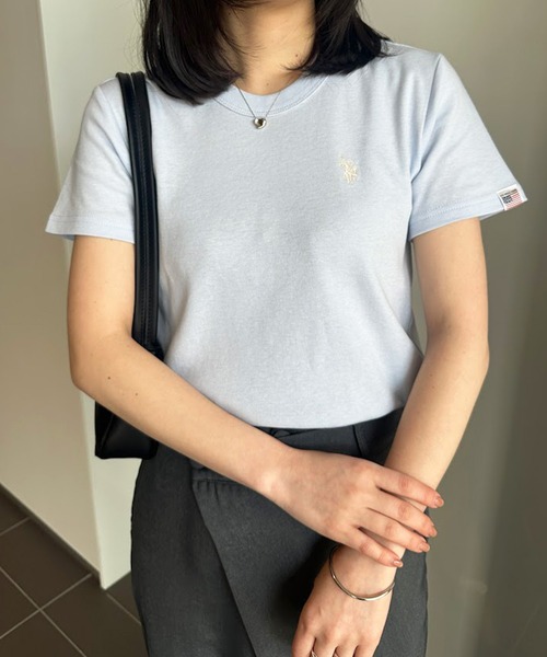 U.S. POLO ASSN.(ユーエスポロアッスン)の「【U.S.POLO ASSN.】 華奢見えコンパクトスムースTシャツ(Tシャツ/カットソー・レディース・サックスブルー/ホワイト/ピンク/ブラック×ホワイト/ネイビー・S/M/L/LL)」の11枚目の写真