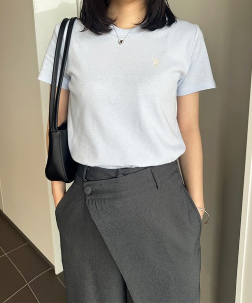 U.S. POLO ASSN.(ユーエスポロアッスン)の「【U.S.POLO ASSN.】 華奢見えコンパクトスムースTシャツ(Tシャツ/カットソー・レディース・サックスブルー/ホワイト/ピンク/ブラック×ホワイト/ネイビー・S/M/L/LL)」の12枚目の写真