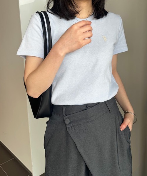 U.S. POLO ASSN.(ユーエスポロアッスン)の「【U.S.POLO ASSN.】 華奢見えコンパクトスムースTシャツ(Tシャツ/カットソー・レディース・サックスブルー/ホワイト/ピンク/ブラック×ホワイト/ネイビー・S/M/L/LL)」の13枚目の写真