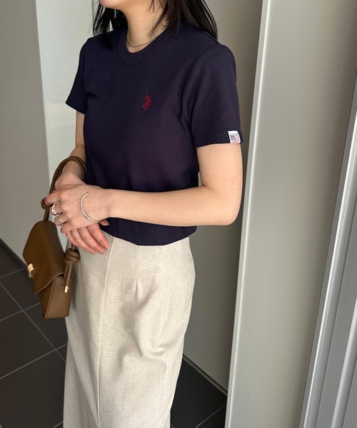 U.S. POLO ASSN.(ユーエスポロアッスン)の「【U.S.POLO ASSN.】 華奢見えコンパクトスムースTシャツ(Tシャツ/カットソー・レディース・サックスブルー/ホワイト/ピンク/ブラック×ホワイト/ネイビー・S/M/L/LL)」の9枚目の写真