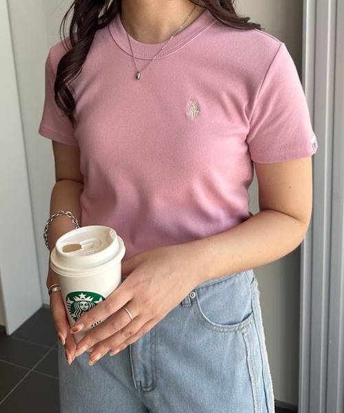 U.S. POLO ASSN.(ユーエスポロアッスン)の「【U.S.POLO ASSN.】 華奢見えコンパクトスムースTシャツ(Tシャツ/カットソー・レディース・サックスブルー/ホワイト/ピンク/ブラック×ホワイト/ネイビー・S/M/L/LL)」の21枚目の写真