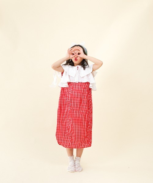 unica(ユニカ)の「カーデ付きチェック柄ウェーブラインワンピース(ワンピース・キッズ・レッド/ブラック・L/M/S/XL)」の11枚目の写真