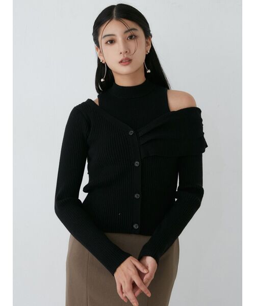 MURUA（ムルーア）の「レイヤードライクアシメニット（ニット/セーター・レディース・モカ/ブラック/ブルー・FREE）」の4枚目の写真