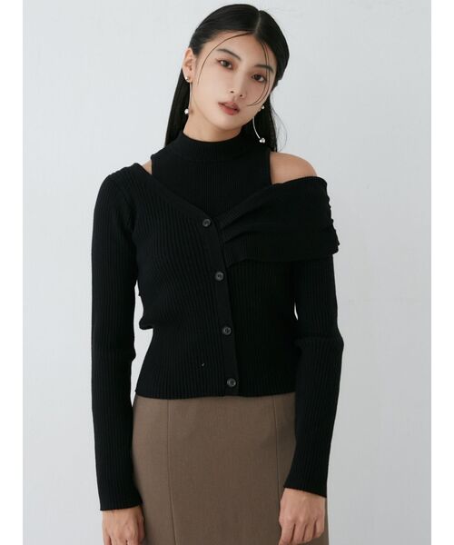 MURUA（ムルーア）の「レイヤードライクアシメニット（ニット/セーター・レディース・モカ/ブラック/ブルー・FREE）」の5枚目の写真