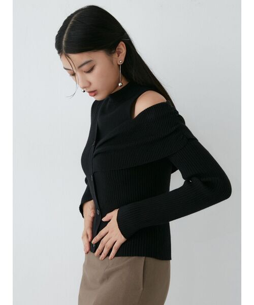 MURUA（ムルーア）の「レイヤードライクアシメニット（ニット/セーター・レディース・モカ/ブラック/ブルー・FREE）」の6枚目の写真