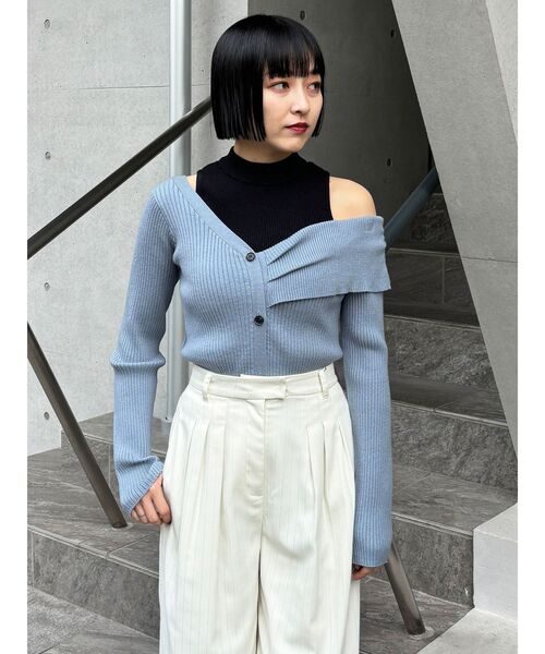 MURUA（ムルーア）の「レイヤードライクアシメニット（ニット/セーター・レディース・モカ/ブラック/ブルー・FREE）」の10枚目の写真