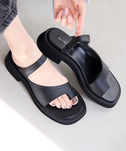 ⭐︎美品⭐︎HIMIKO ブラック フラットサンダル ダブルバックル ⭐︎美品⭐︎HIMIKO ブラック フラットサンダル ダブルバックル
