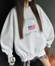 Revo. | 【KOREAN SELECT】USA 星条旗 ロゴ ワッペン刺繍 裏起毛 ビッグシルエット スウェット プルオーバー(スウェット)