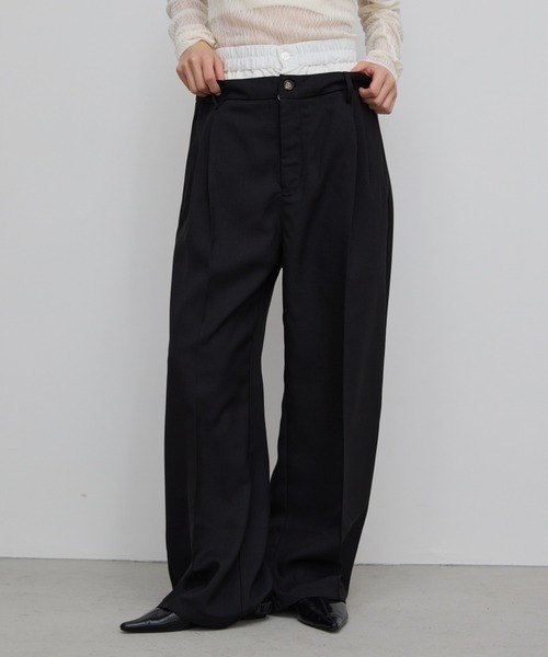 AIC.（エーアイシー）の「ダブルウエストスラックスルーズパンツ（スラックス・レディース・ブラック/チャコールグレー・FREE）」の4枚目の写真