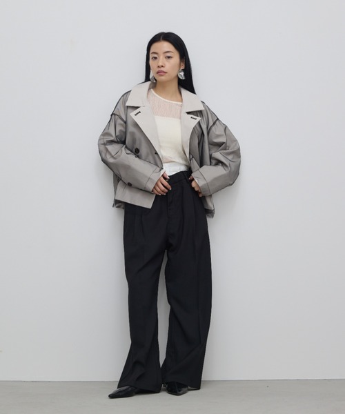 AIC.（エーアイシー）の「ダブルウエストスラックスルーズパンツ（スラックス・レディース・ブラック/チャコールグレー・FREE）」の9枚目の写真