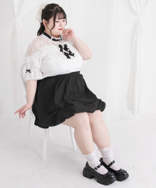 DearMyLoveWhip(ディアマイラブホイップ)の「【大きいサイズ】メニーリボンバルーンミニスカート(スカート・レディース・ブラック/ベビーピンク/ブルーグレー/アイボリー・6L/5L/4L)」の15枚目の写真