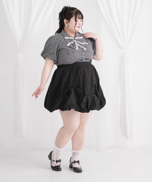 DearMyLoveWhip(ディアマイラブホイップ)の「【大きいサイズ】メニーリボンバルーンミニスカート(スカート・レディース・ブラック/ベビーピンク/ブルーグレー/アイボリー・6L/5L/4L)」の18枚目の写真
