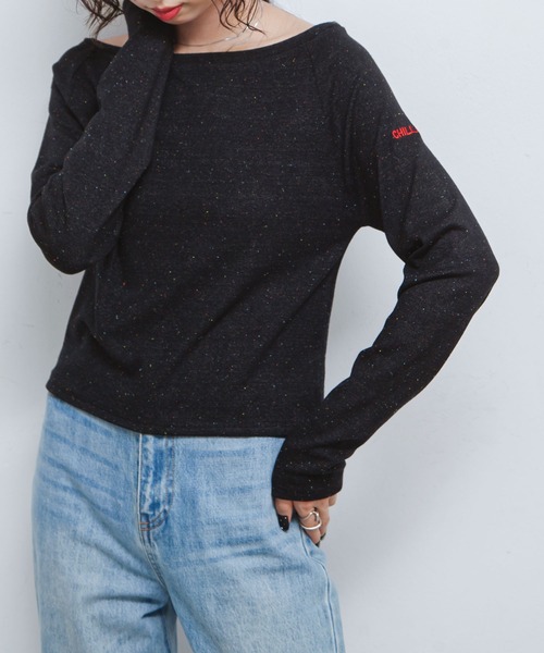 Chillfar（チルファー）の「カラーネップボートネックロンTEE（Tシャツ/カットソー・レディース・イエロー/レッド/アイボリー/ブラック/グレー・FREE）」の9枚目の写真