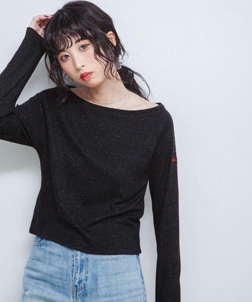 Chillfar（チルファー）の「カラーネップボートネックロンTEE（Tシャツ/カットソー・レディース・イエロー/レッド/アイボリー/ブラック/グレー・FREE）」の10枚目の写真