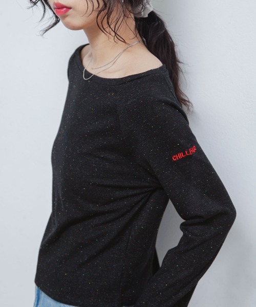 Chillfar（チルファー）の「カラーネップボートネックロンTEE（Tシャツ/カットソー・レディース・イエロー/レッド/アイボリー/ブラック/グレー・FREE）」の11枚目の写真