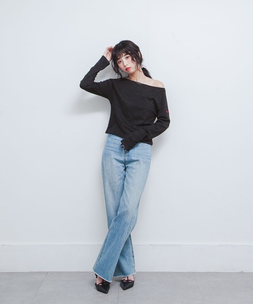 Chillfar（チルファー）の「カラーネップボートネックロンTEE（Tシャツ/カットソー・レディース・イエロー/レッド/アイボリー/ブラック/グレー・FREE）」の21枚目の写真