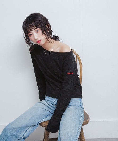 Chillfar（チルファー）の「カラーネップボートネックロンTEE（Tシャツ/カットソー・レディース・イエロー/レッド/アイボリー/ブラック/グレー・FREE）」の17枚目の写真