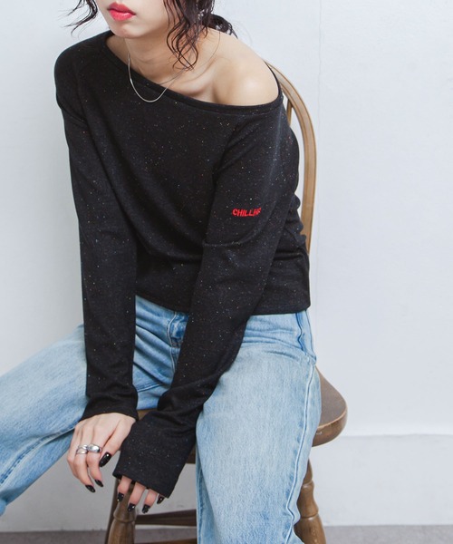 Chillfar（チルファー）の「カラーネップボートネックロンTEE（Tシャツ/カットソー・レディース・イエロー/レッド/アイボリー/ブラック/グレー・FREE）」の18枚目の写真