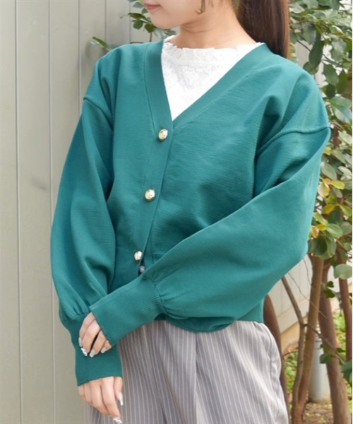 axes femme(アクシーズファム)の「ゴールドボタンニットカーデ(カーディガン/ボレロ・レディース・グリーン/ネイビー/グレイッシュベージュ・FREE)」の4枚目の写真