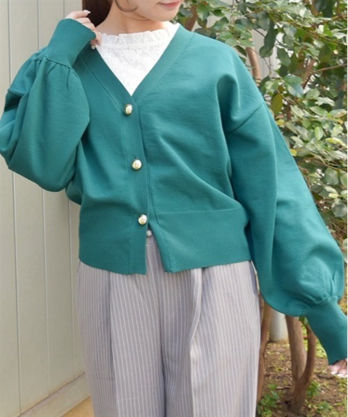 axes femme(アクシーズファム)の「ゴールドボタンニットカーデ(カーディガン/ボレロ・レディース・グリーン/ネイビー/グレイッシュベージュ・FREE)」の9枚目の写真
