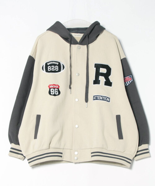 aimoha（アイモハ）の「フード付きワッペンスタジャン（スタジャン・レディース・ライトベージュ/ブラック/ピンク/ネイビー・FREE）」の18枚目の写真