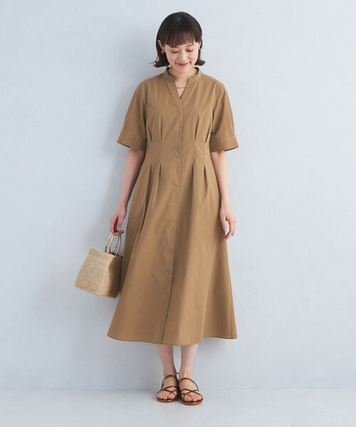 【美品】日本製 グレースクラス 5分丈 シャツワンピース 36 総柄グリーン系♪ 美品】日本製 グレースクラス 5分丈 シャツワンピース 36 総柄