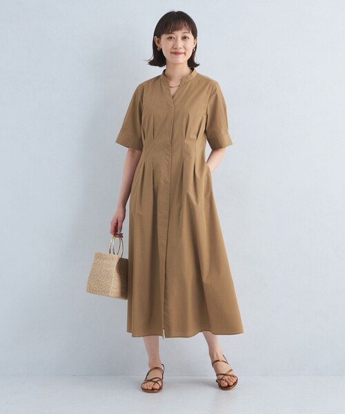 green label relaxing(グリーンレーベルリラクシング)の「ウエストフィット 5分袖 シャツ ワンピース -マシンウォッシャブル-(シャツワンピース・レディース・ベージュ/ダークグレー/その他1・FREE)」の8枚目の写真