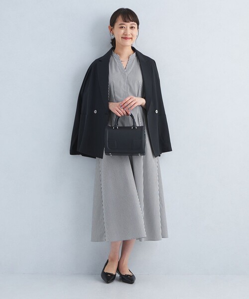 green label relaxing(グリーンレーベルリラクシング)の「ウエストフィット 5分袖 シャツ ワンピース -マシンウォッシャブル-(シャツワンピース・レディース・ベージュ/ダークグレー/その他1・FREE)」の9枚目の写真