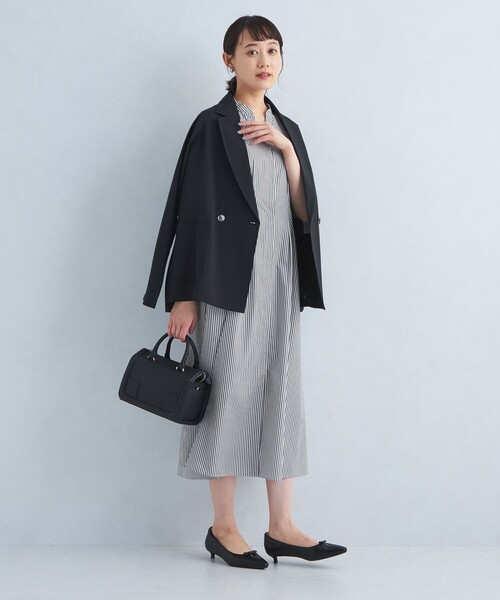 green label relaxing(グリーンレーベルリラクシング)の「ウエストフィット 5分袖 シャツ ワンピース -マシンウォッシャブル-(シャツワンピース・レディース・ベージュ/ダークグレー/その他1・FREE)」の10枚目の写真