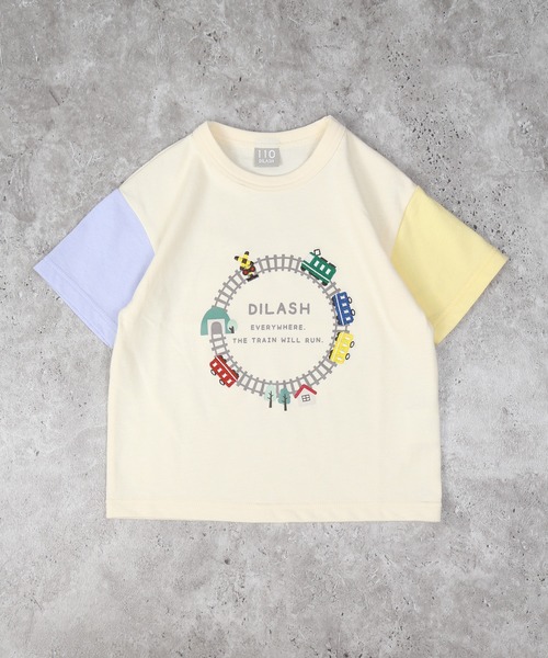 DILASH(ディラッシュ)の「電車Tシャツ(Tシャツ/カットソー・キッズ・アイボリー/ミント・80/90/100/110/120/130/140)」の1枚目の写真