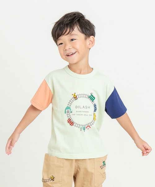 DILASH(ディラッシュ)の「電車Tシャツ(Tシャツ/カットソー・キッズ・アイボリー/ミント・80/90/100/110/120/130/140)」の2枚目の写真