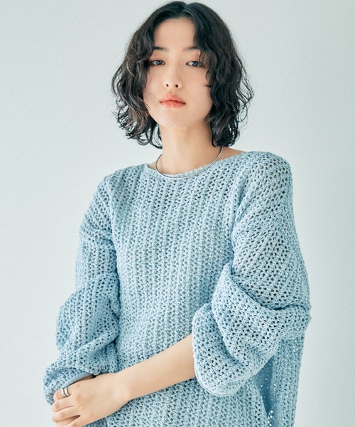 LEPSIM(レプシィム)の「5ゲージテープヤーンチュニック 243139(ニット/セーター・レディース・ライトブルー/ブラック/キナリ/レンガ・FREE)」の8枚目の写真