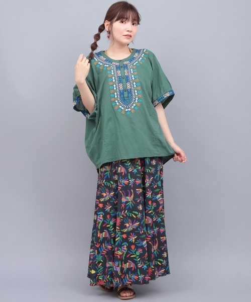 Distler 刺繍入り バンドカラー　プルオーバー チロリアン 長袖シャツ ダシキ刺繍プルオーバー（シャツ/ブラウス）｜チチカカ