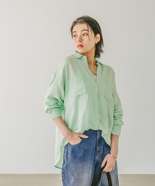 BAYFLOW（ベイフロー）の「[簡単ブラウジング仕様]リネンシャツ（シャツ/ブラウス・レディース・オフホワイト/ネイビー系/ライトグリーン/ピンク/ベージュ/イエロー系・SMALL/MEDIUM）」の4枚目の写真