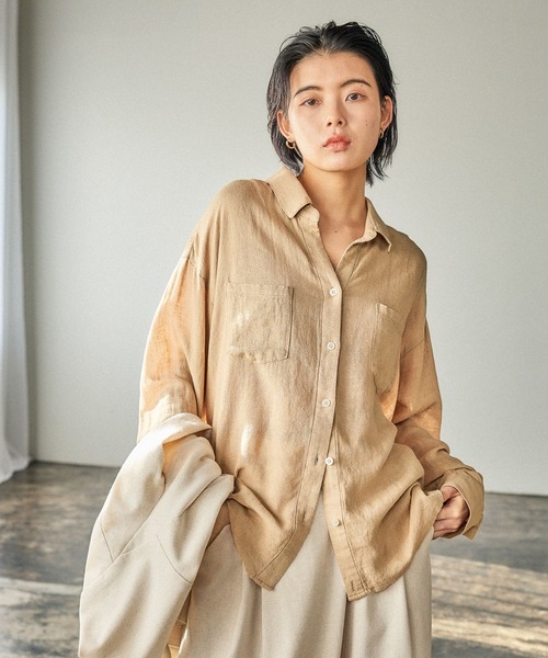 BAYFLOW（ベイフロー）の「[簡単ブラウジング仕様]リネンシャツ（シャツ/ブラウス・レディース・オフホワイト/ネイビー系/ライトグリーン/ピンク/ベージュ/イエロー系・SMALL/MEDIUM）」の10枚目の写真