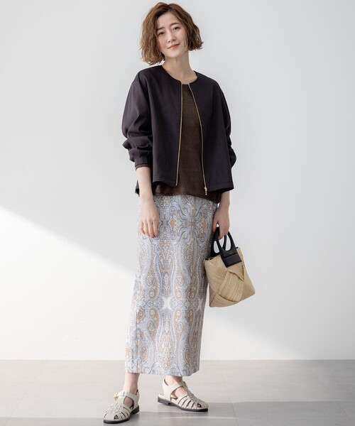 セール】【洗える】リネンレーヨンストレッチ ブルゾン（ブルゾン