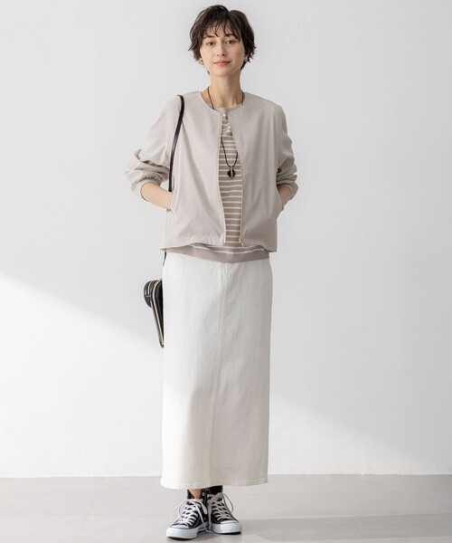 セール】【洗える】リネンレーヨンストレッチ ブルゾン（ブルゾン