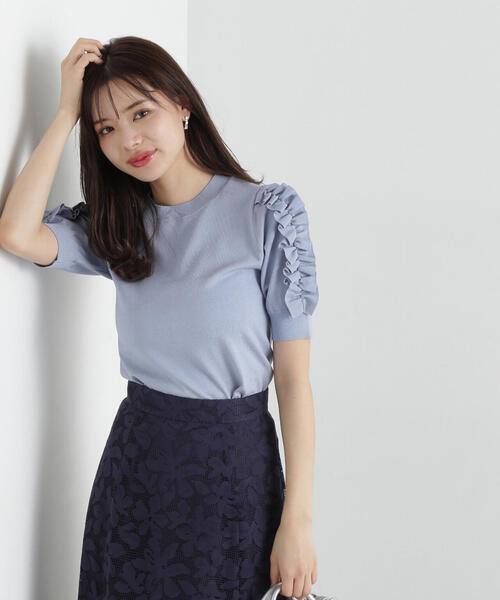 PROPORTION BODY DRESSING（プロポーションボディドレッシング）の「フリルスリーブニット / 1215170400（ニット/セーター・レディース・ホワイト/ネイビー/ブルー・FREE）」の3枚目の写真