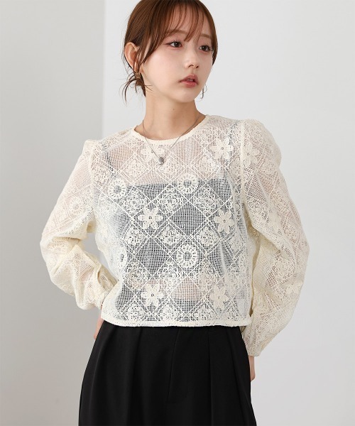 Bab(バブ)の「花柄レースブラウス(シャツ/ブラウス・レディース・アイボリー/ブラック・M)」の21枚目の写真
