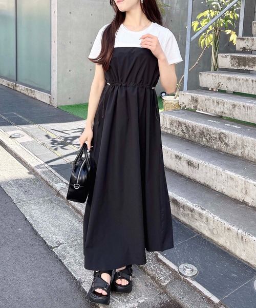 INGNI（イング）の「ビスチェドッキングワンピース（ワンピース・レディース・チャコールグレー×ブラック/ホワイト×ブラック/その他19・M）」の4枚目の写真